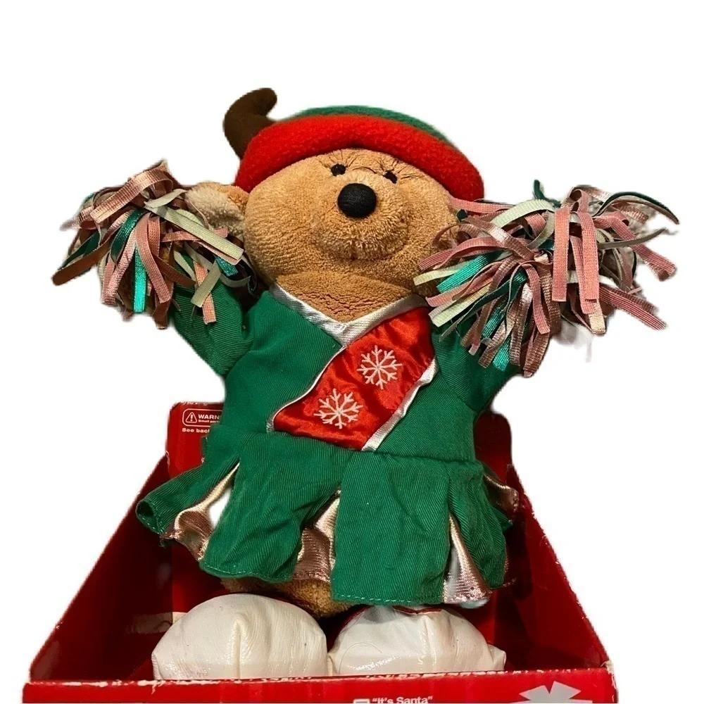 Vintage Gemmy Cheerleader Singing Reindeer NEW Christmas Decoration Plush
